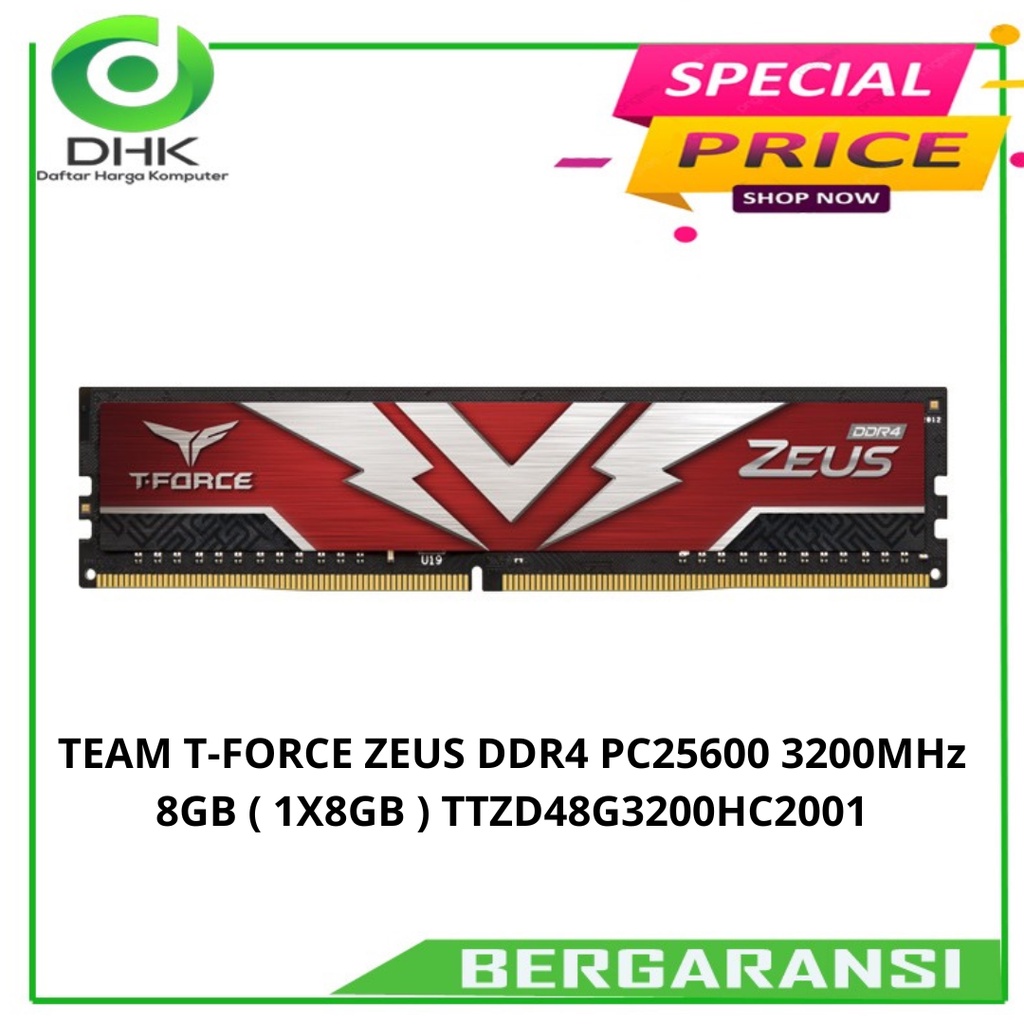 TEAM T-FORCE ZEUS DDR4 PC25600 3200MHz 8GB ( 1X8GB ) TTZD48G3200HC2001