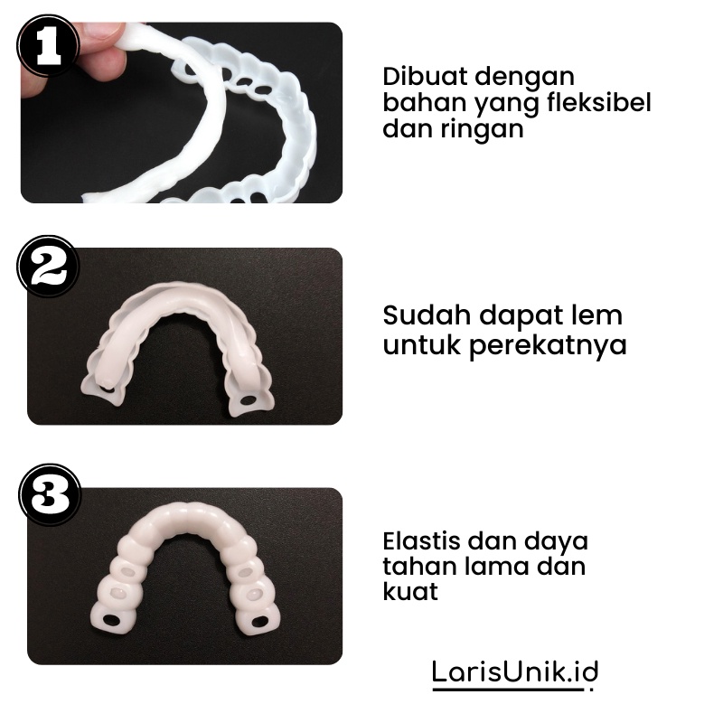 Gigi Palsu Atas Bawah Instan Gigi Palsu Silikon Alami Snap On Smile Putih Original Authentic