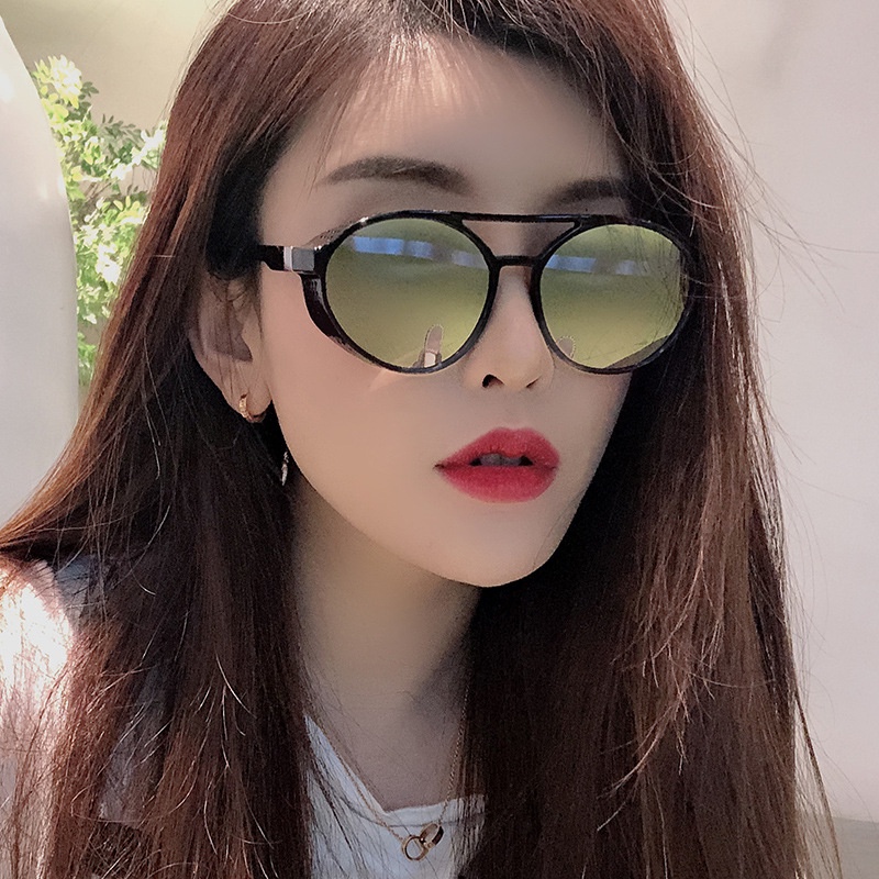 (YUZHU) Steampunk Double Beam Kacamata Hitam Mode Barat Putaran Tahan Angin Kacamata Hitam Polarized Sunglasses