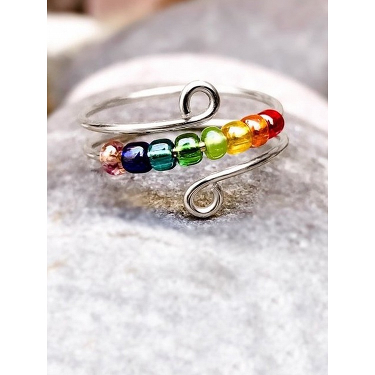 Untuk Putriku - Usir Manik-Manik Pelangi Kecemasanmu Fidget Ring, Cincin Kecemasan Yang Dapat Disesuaikan Untuk Putri, Cincin Dengan Manik-Manik Spinner Ring Fidget Gift To Women And Girls