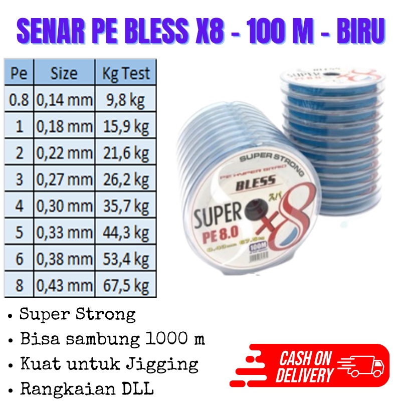 Senar PE Benang PE Bless  X8 100 meter Connecting Senar PE Casting Jigging Rangkaian Laut Kuat pe 0.