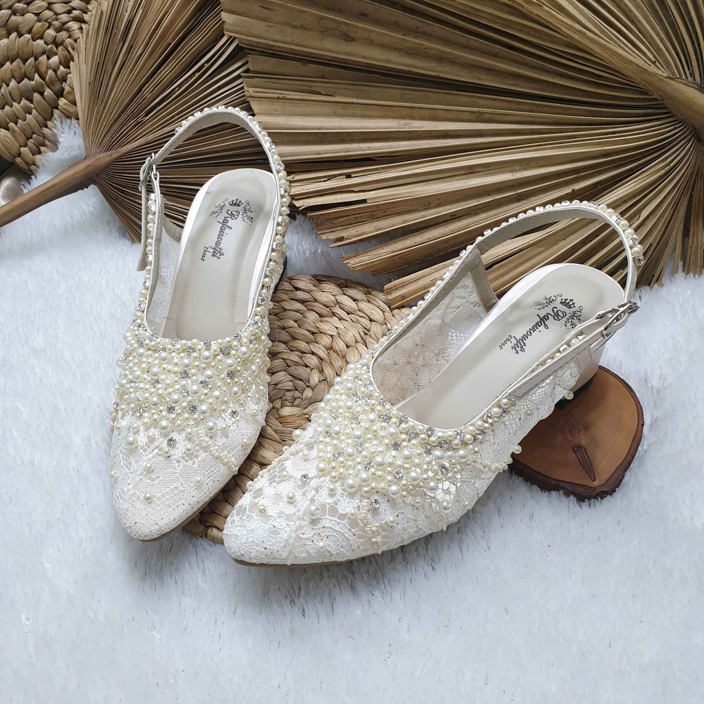 sepatu wedding pesta payet cantik Kirania broken white hak 5cm tahu