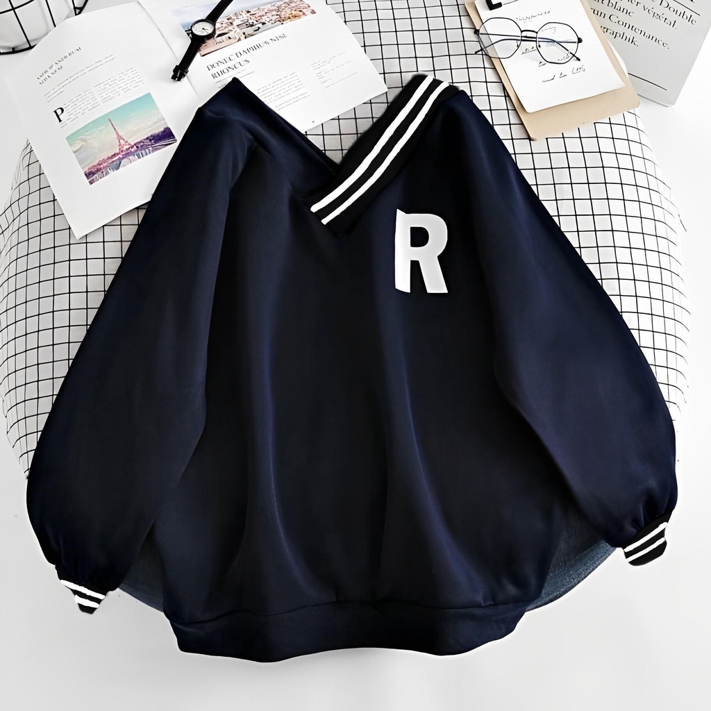 Sweater Vneck Initial R - Baju Wanita Terbaru - Oversize Sweatshirt