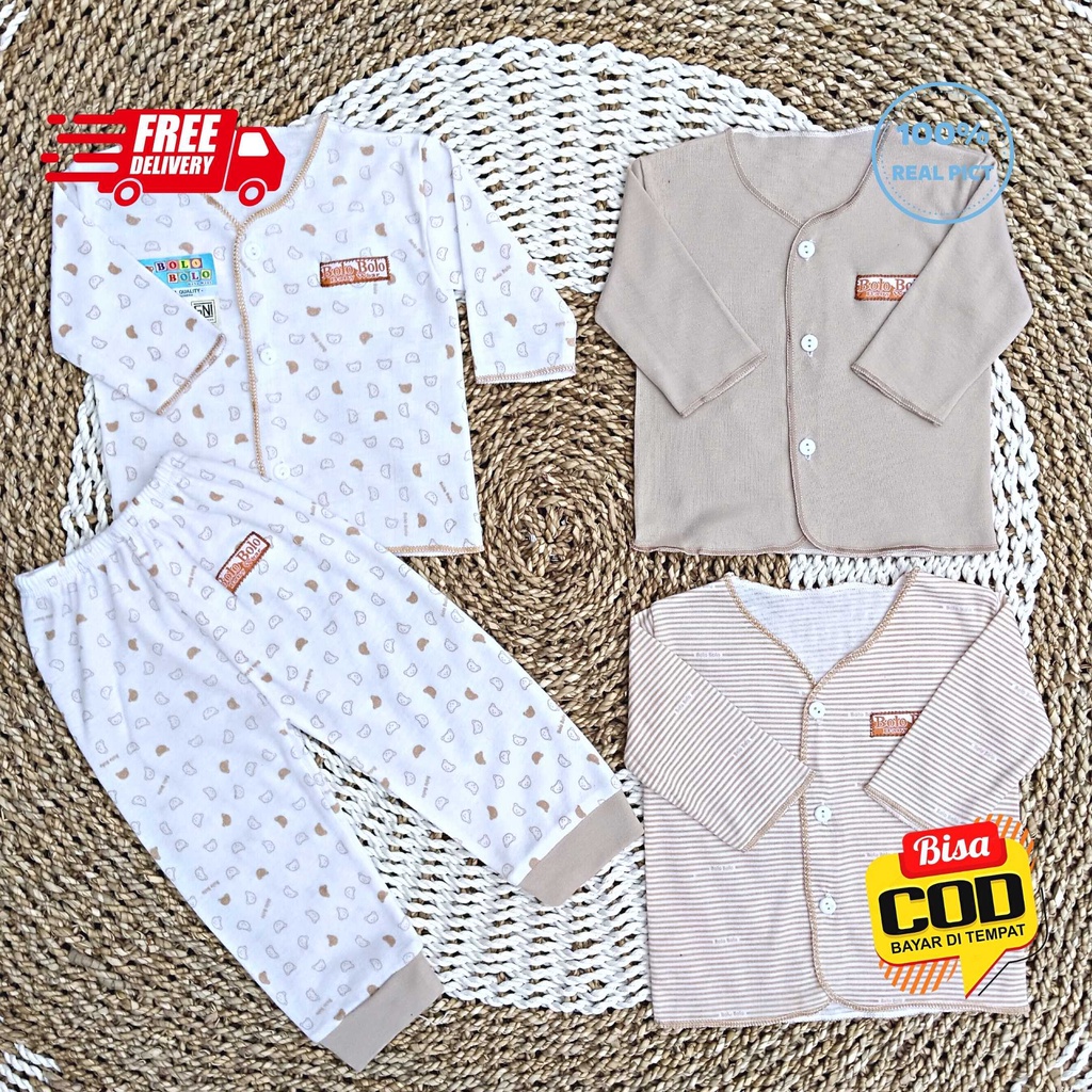 SALE 7.7 Serian Coklat Susu - 3 Stel Setelan Baju Bayi Tangan Panjang Celana Panjang Bayi 0 sd 3 Bulan COKLAT SUSU SERIES merk SNI Bolo - Bolo