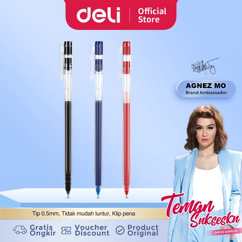 Deli Gel Pen Pulpen Gel Warna Hitam/Biru 0.5mm A116