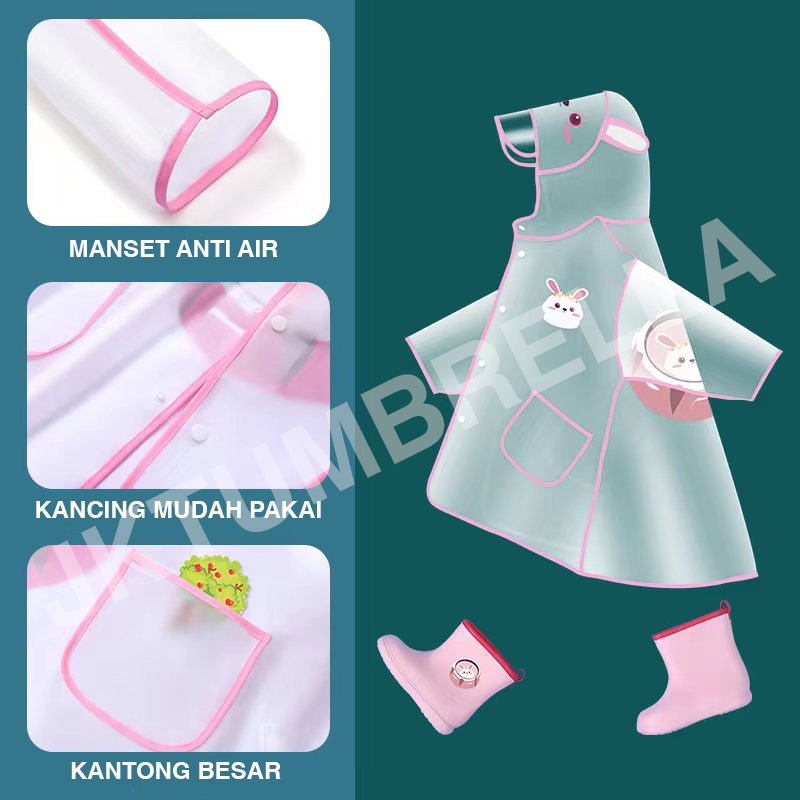 Jas hujan terusan anak Motif binatang semi transparan (3-6tahun) / animal - 326