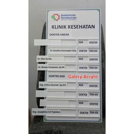 

Papan Jalan Jn112 Papan Klinik Jadwal Dokter Sn Acrylic Papan Ruangan