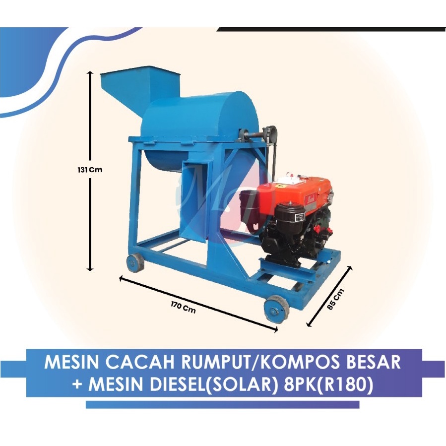 MESIN CACAH RUMPUT/KOMPOS BESAR + MESIN DIESEL(SOLAR) 8PK(R180)