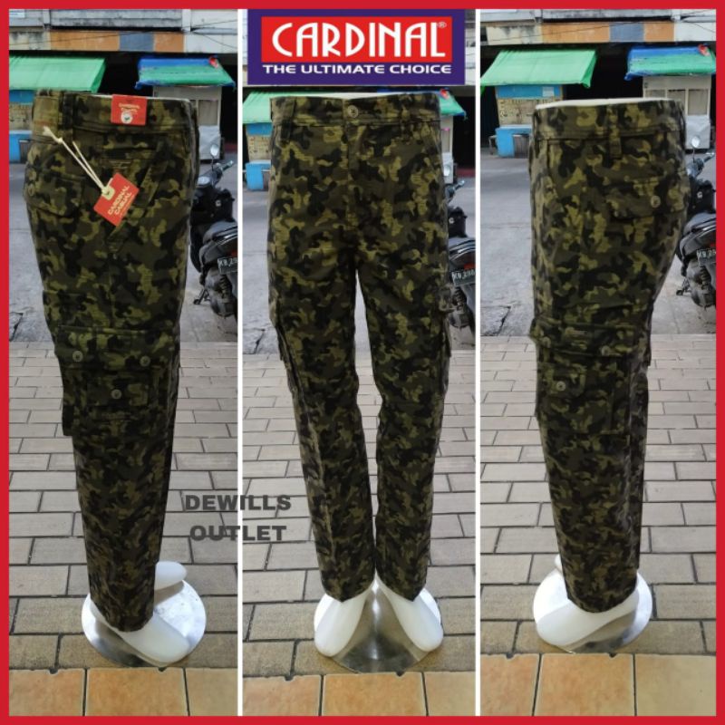CELANA PANJANG CARGO LORENG CARDINAL UKURAN 27-38 WARNA HIJAU OLIVE TYPE REGULER FIT & WARNA HIJAU D