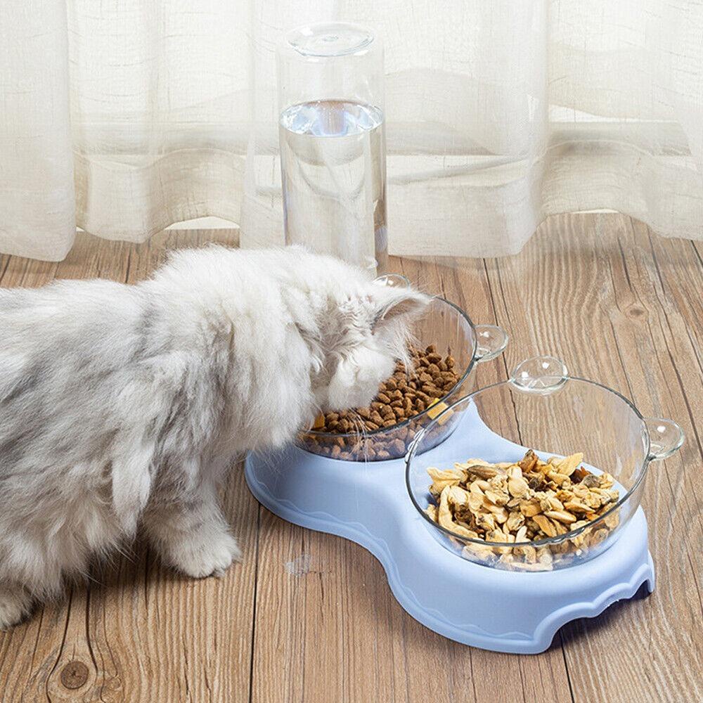 Solighter Pet Cat Bowl 3-in-1 Dengan Stand Air Mancur Piring Mangkok Mangkuk Makanan Kucing Anjing