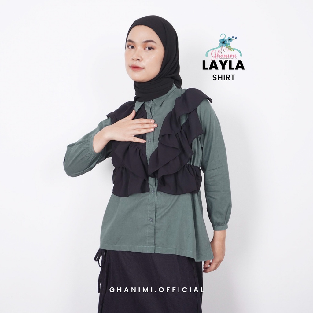 Ghanimi - Layla Shirt / Kemeja Ruffle Two Tone / kemeja kerja / kemeja unik korean style / kemeja two tone / kemeja kerah kerja busui friendly