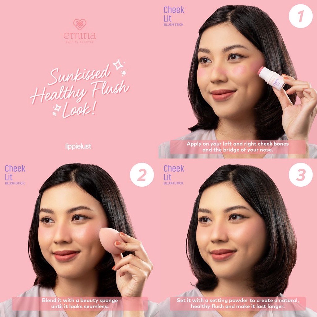 EMINA Cheek Lit Pressed Blush Indonesia / Blush On 3.5g / Perona Pipi Buildable Matte Finish Intense Color / Blushon Blusher Padat Natural Warna Pigmented / Cosmetic Kosmetik Makeup Face Make Up Series / Highlighter Stick Cream Compact Powder Bedak Wajah