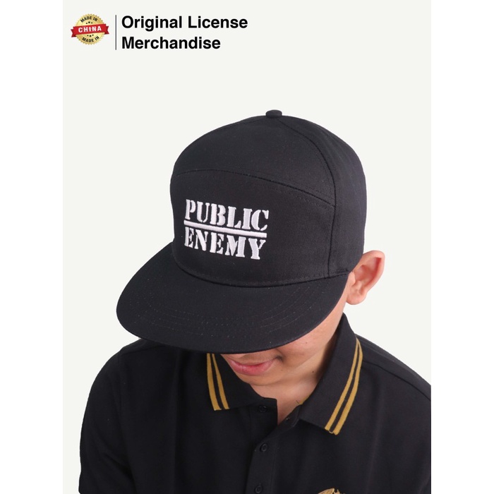 Topi Hat Cap Snapback Hitam Katun Pria Wanita Dewasa Bordir Import Premium Band Musik PUBLIC ENEMY O