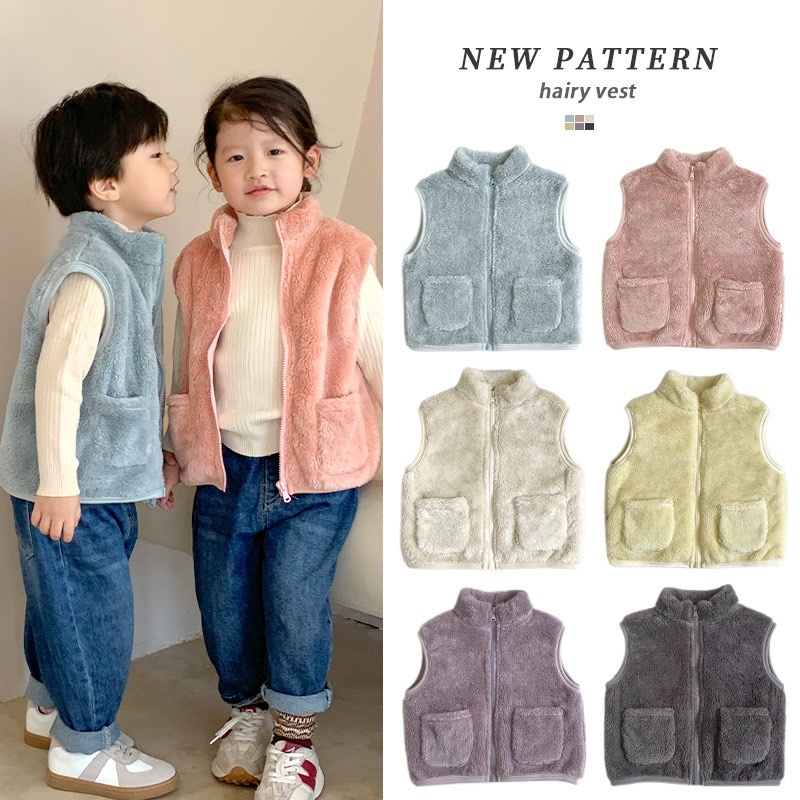 Jaket Sherpa Bear rompi anak laki laki perempuan unisex 1-8 Tahun