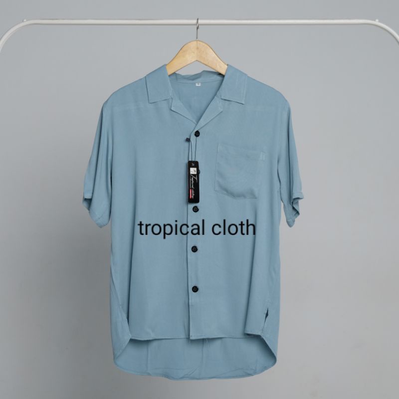 ~KEMEJA POLOS LENGAN PENDAK HAWAIAN CLASSIC SHIRT KEMEJA PANTAI RAYON kemeja krah piama pria