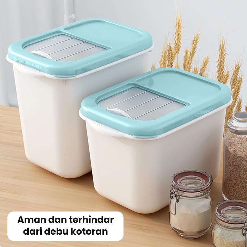 Tempat Beras Kotak Penyimpanan Kacang Tepung Makanan Rice Box Storage Bisa Didorong dengan Roda 5kg, 7,5kg &amp; 10kg