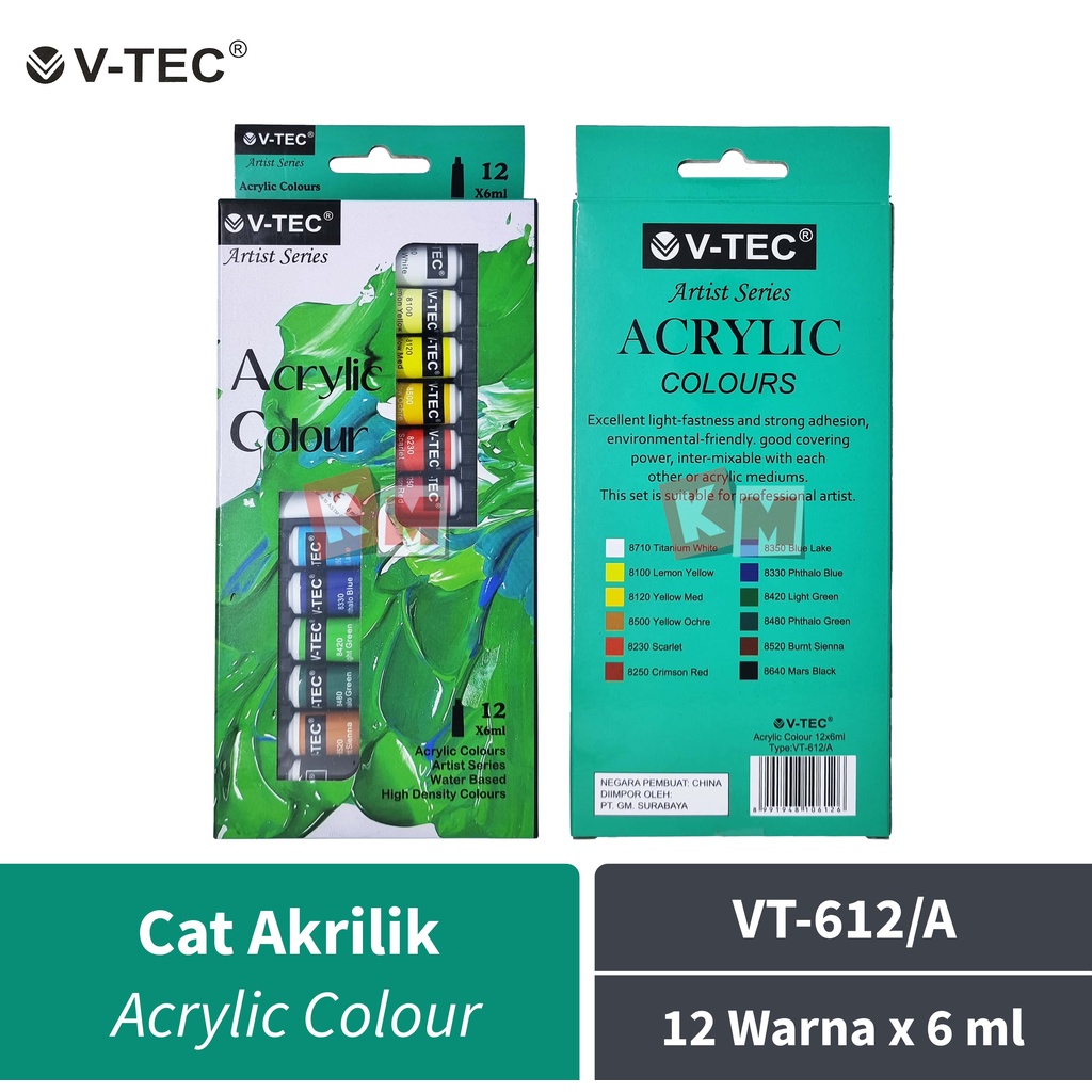 

Acrylic Colour / Cat Akrilik V-TEC VT-612/A 12 Warna 6 ml Tube