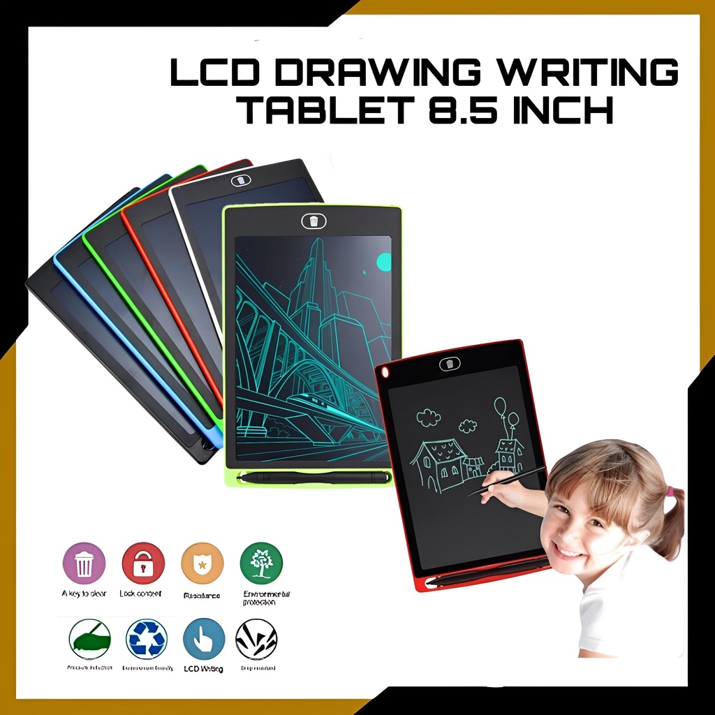 LCD Drawing Writing Tablet 8.5 Inch Mainan Papan Tulis Hapus Board Digital Pen Gambar Anak