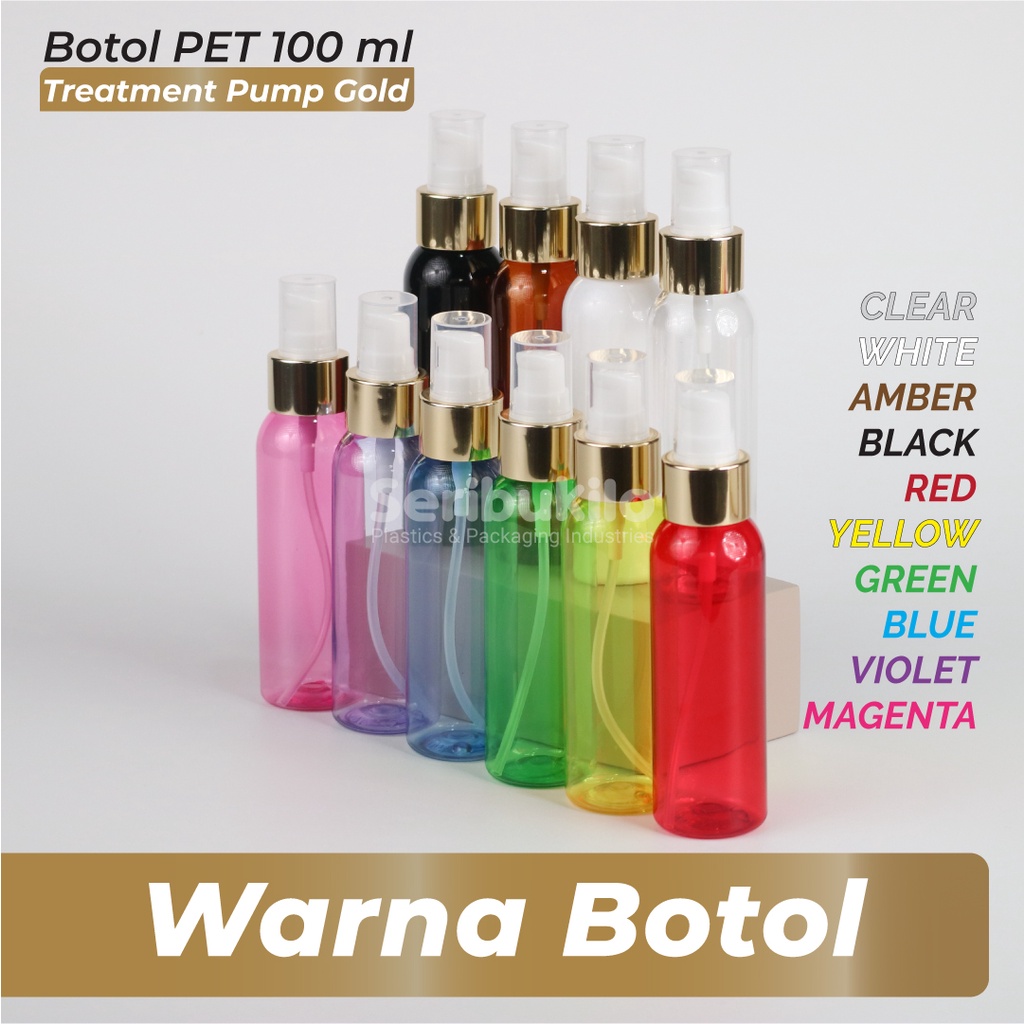 Botol Pump 100 ml  / Botol PET Treatment Pump 100 ml Gold / Botol 100 ml Clear Treatment Pump Gold