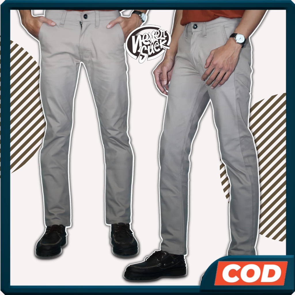 NEVERSUCK Celana Chino Chinos Panjang Pria Reguler Standar Warna Cream - Khaki Premium Original