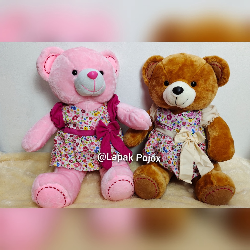 Boneka Teddy Bear Dress Vintage 55cm Bahan Vonel kualitas ekspor