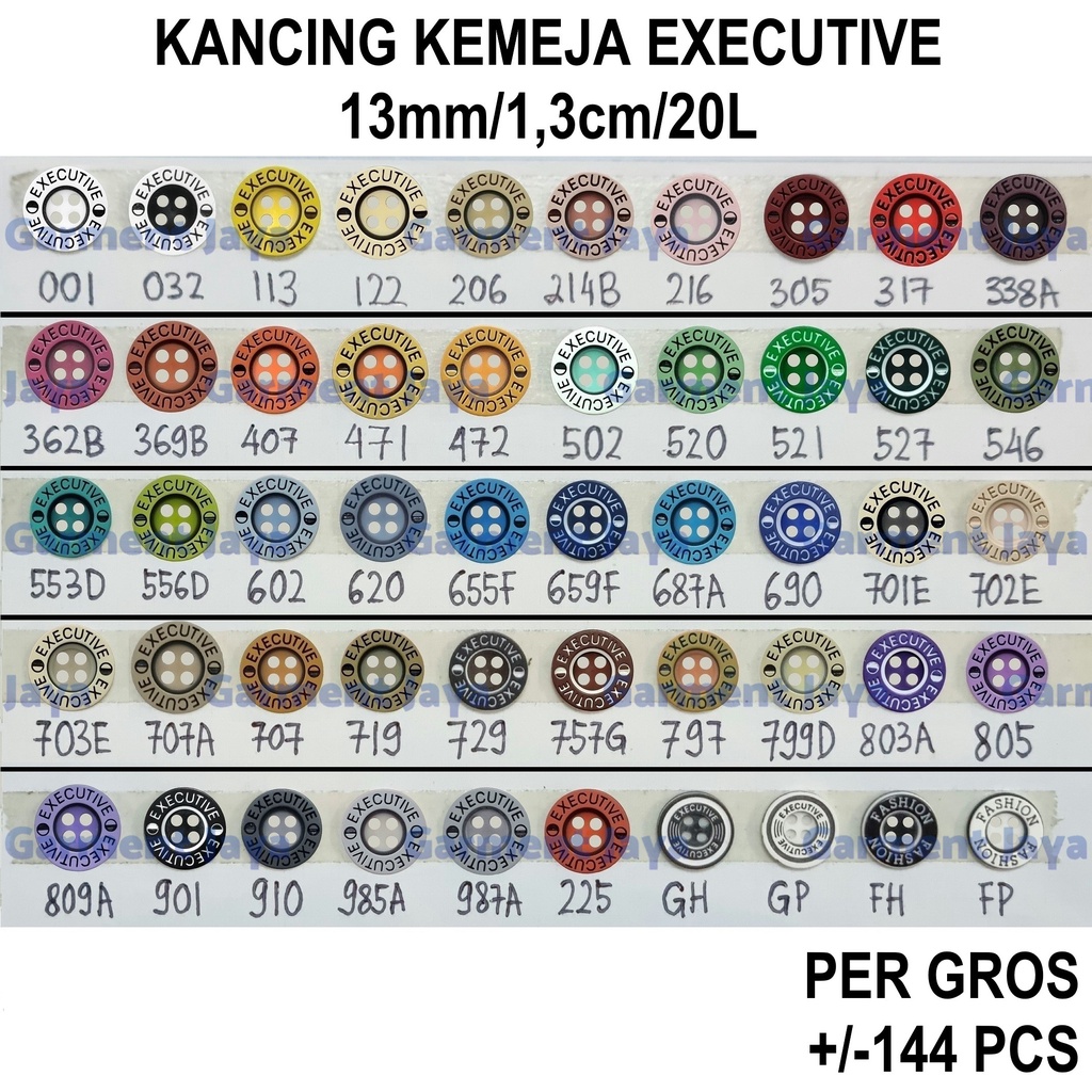 Kancing Baju/Hem/Kemeja 13mm/1,3cm/20L @144 pcs Executive Exclusive