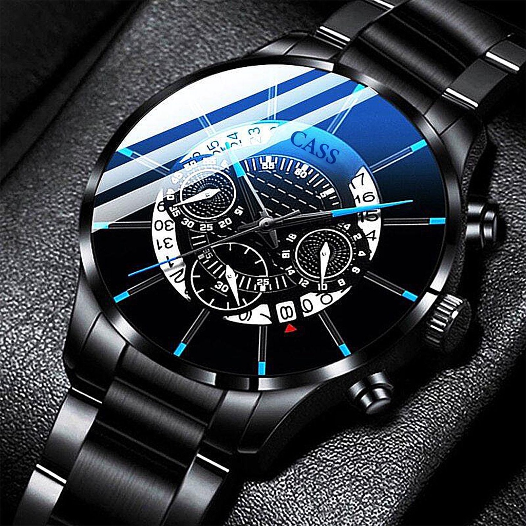 JAM TANGAN PRIA DEWASA ANTI AIR GENEVA FASHION MENS STAINLESS STEEL WATCHES LUXURY MEN BUSINESS CALE