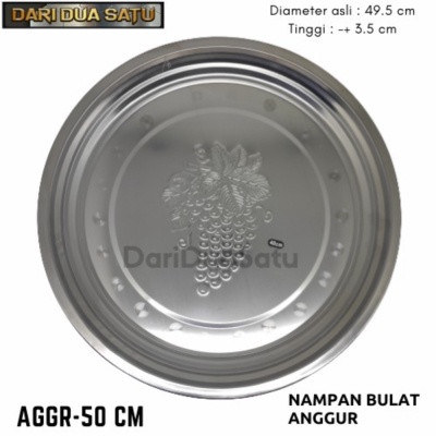 

Dijual Nampan Baki Bulat Stainless Motif Buah Anggur 50 cm Berkualitas