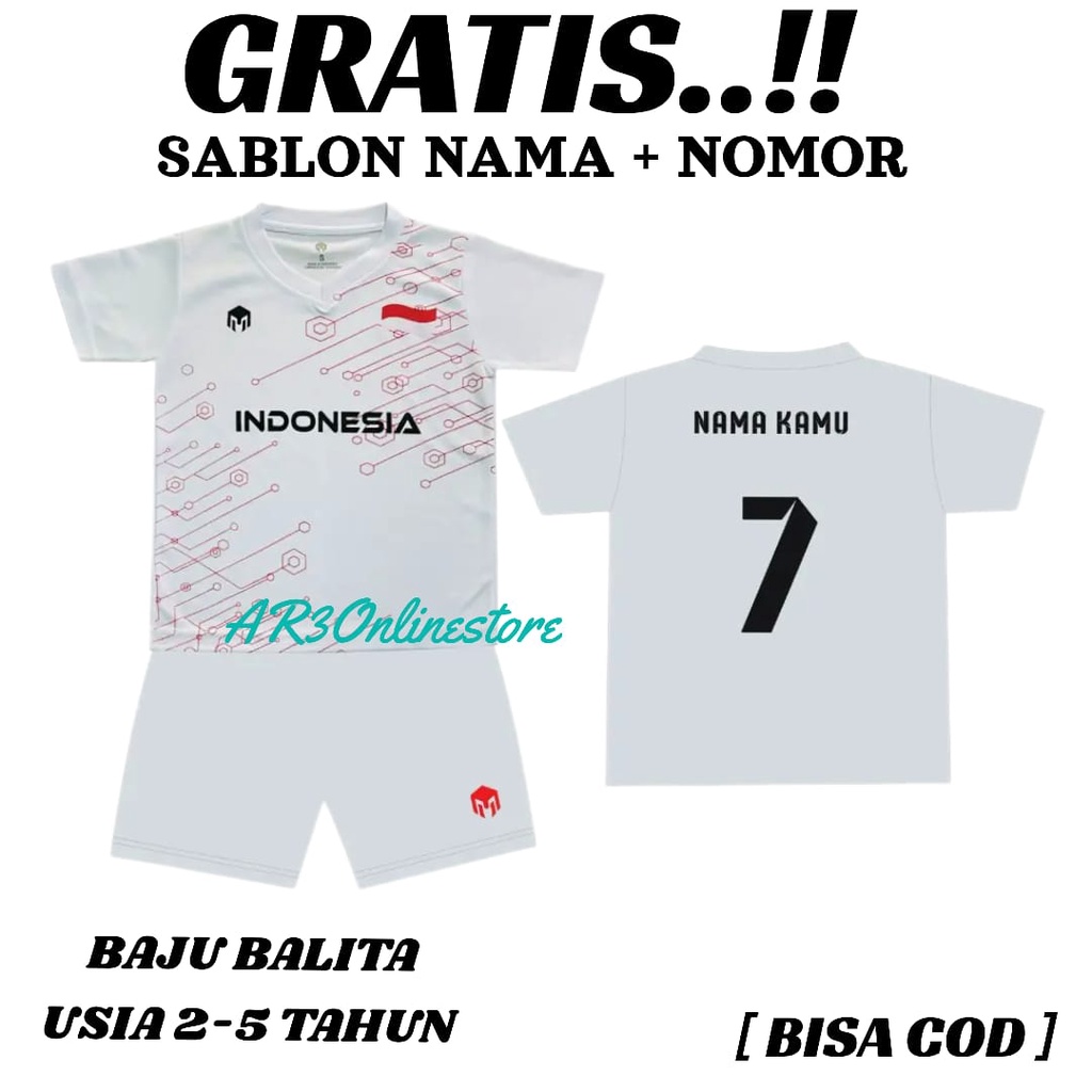 ( FREE SABLON NAMA &amp; NOMOR ) Baju olahraga anak balita kaos bola futsal badminton bulutangkis tenis voli usia sekolah TK 2-5 tahun