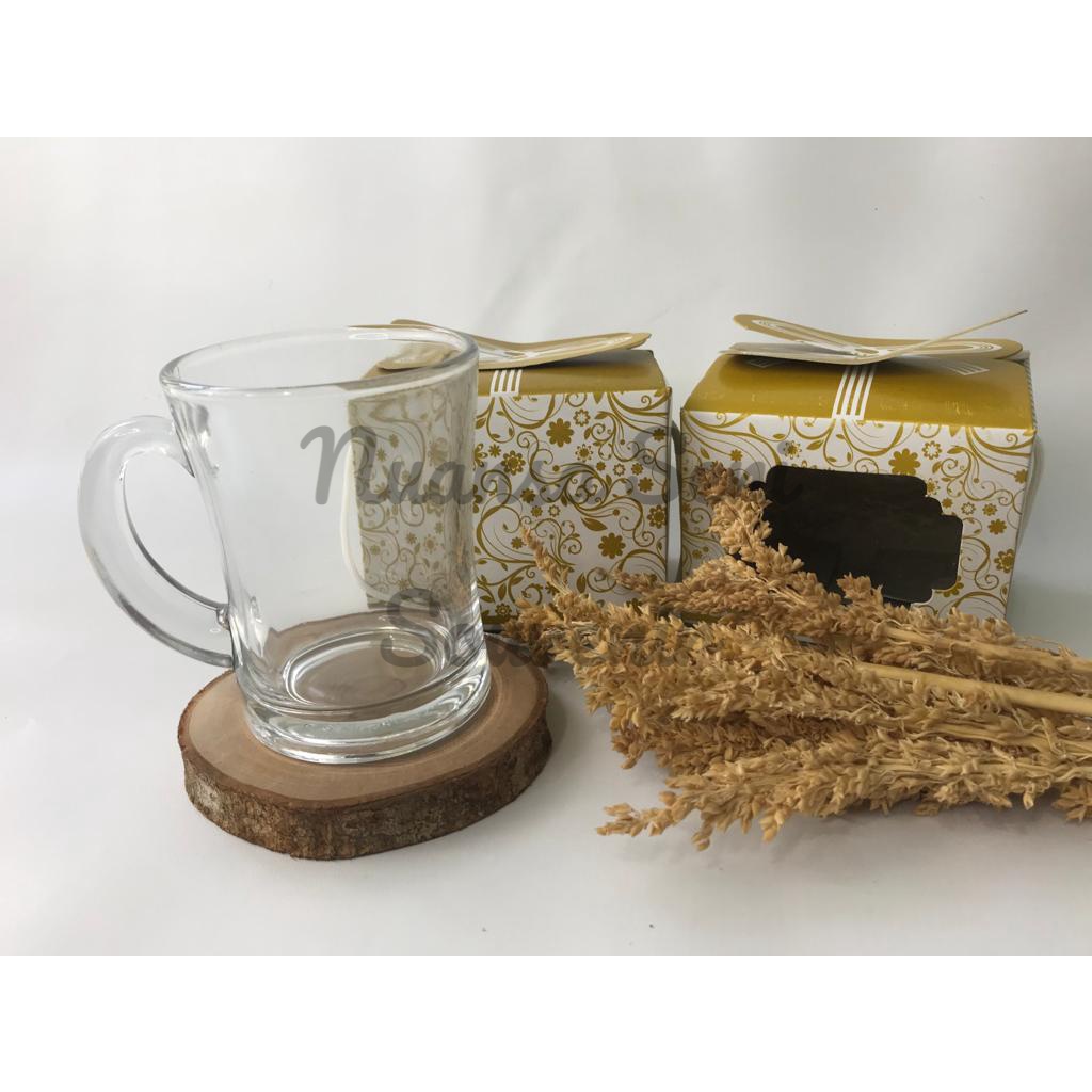 Souvenir Gelas Minum Cup Kaca Slim Gelas CL Cangkir Gagang Mug Kaca Bening Polos