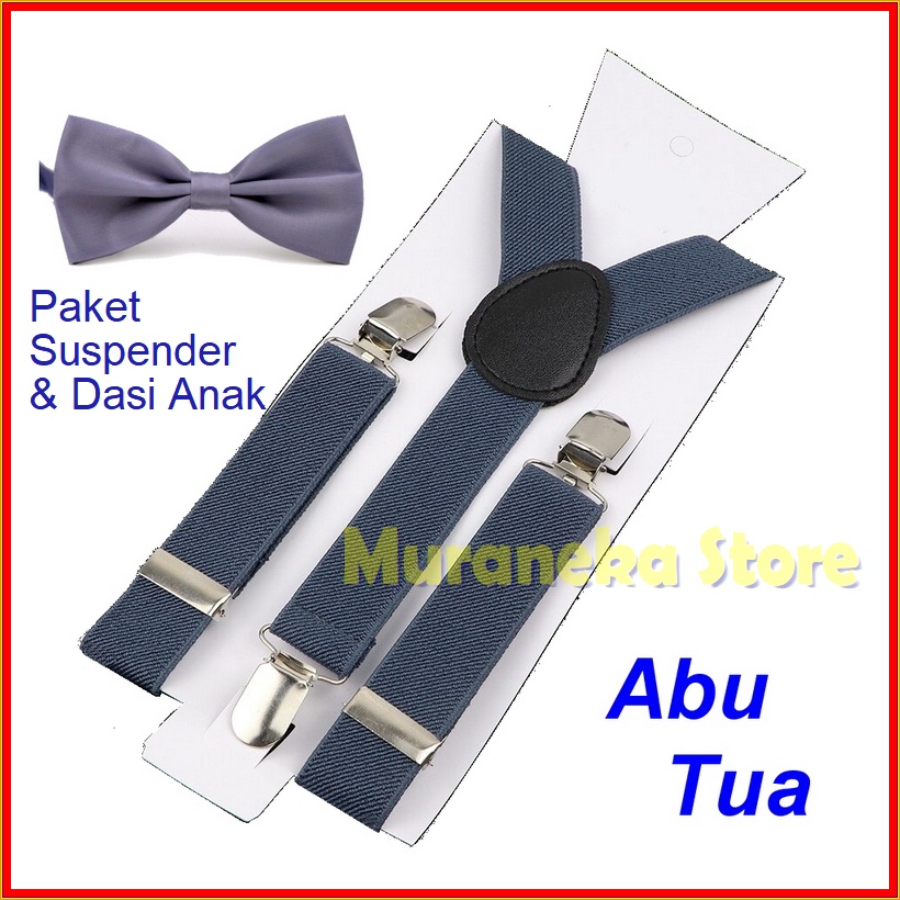 PAKET Suspender Bretel ANAK Dasi Kupu Bowtie Balita Laki Hitam Pesta Bayi Anak2 Wedding Merah KremCoklat Biru Putih Bridesmaid Cowok TK Ikat Pinggang Belt Hijau Lucu Kekinian Pernikahan Seragam Tali Jojon Kodok Kecil Elastis Abu Murah Pria Cewek Fashion