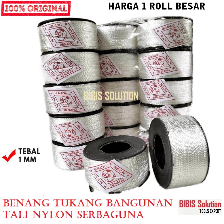 Benang Tukang Bangunan 1 Roll Besar Benang Nylon Sol Layangan Tali Nilon Putih