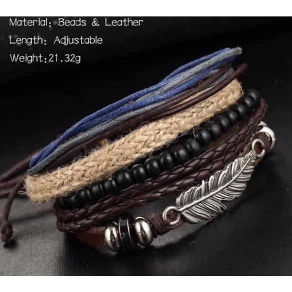 

] Gelang kulit pria wanita 1 set isi 4 gelang 008