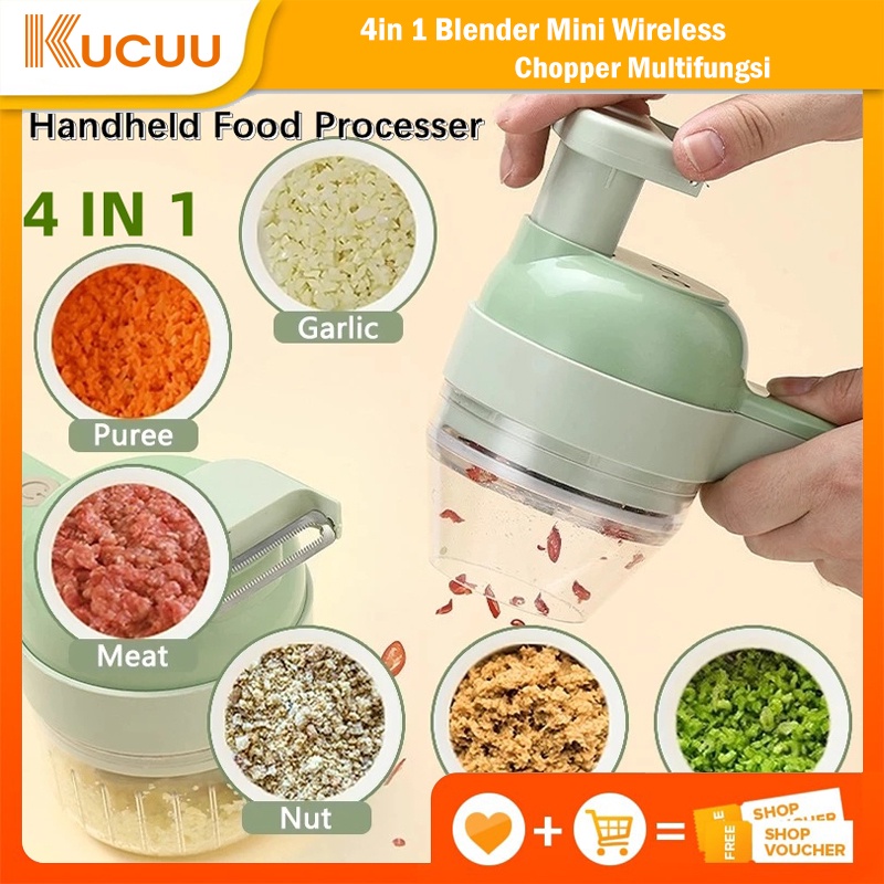 	 KUCUU Food Chopper 4 in 1 Alat Pemotong Sayuran Elektrik Pemotong Kentang Pemotong Bawang Mini Wireless Blender	