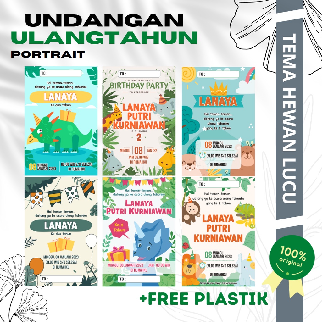 UNDANGAN Ulang Tahun Anak Custom FREE PLASTIK | Tema Animal Hewan Jungle