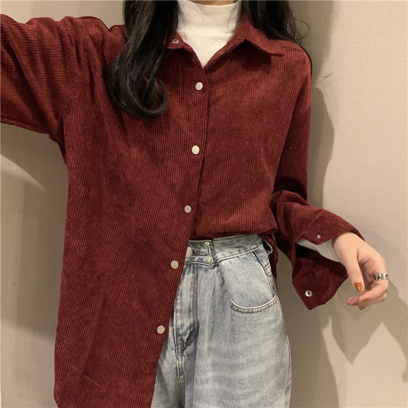 yikoo-Kemeja korea lengan panjang blouse wanita atasan top