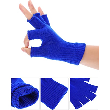 Sarung Tangan Gloves Pria dan Wanita Bahan Rajut Jenis Pendek Warna Biru Half Finger