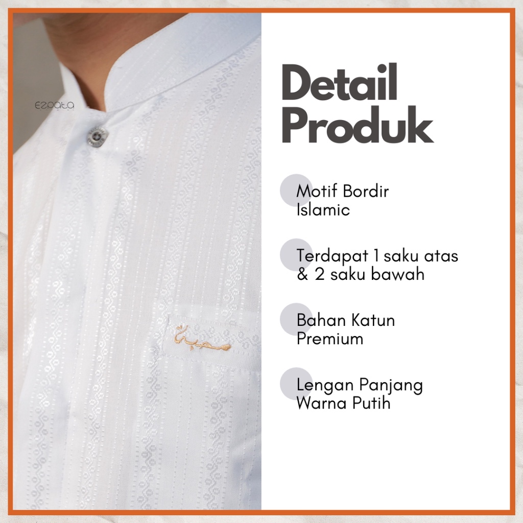 Ezpata Baju Koko Pria Kemeja Taqwa Putih Laki-laki S-XXL Katun Premium Bordir Lengan Panjang Terbaru Ramadhan Idul Fitri Termurah