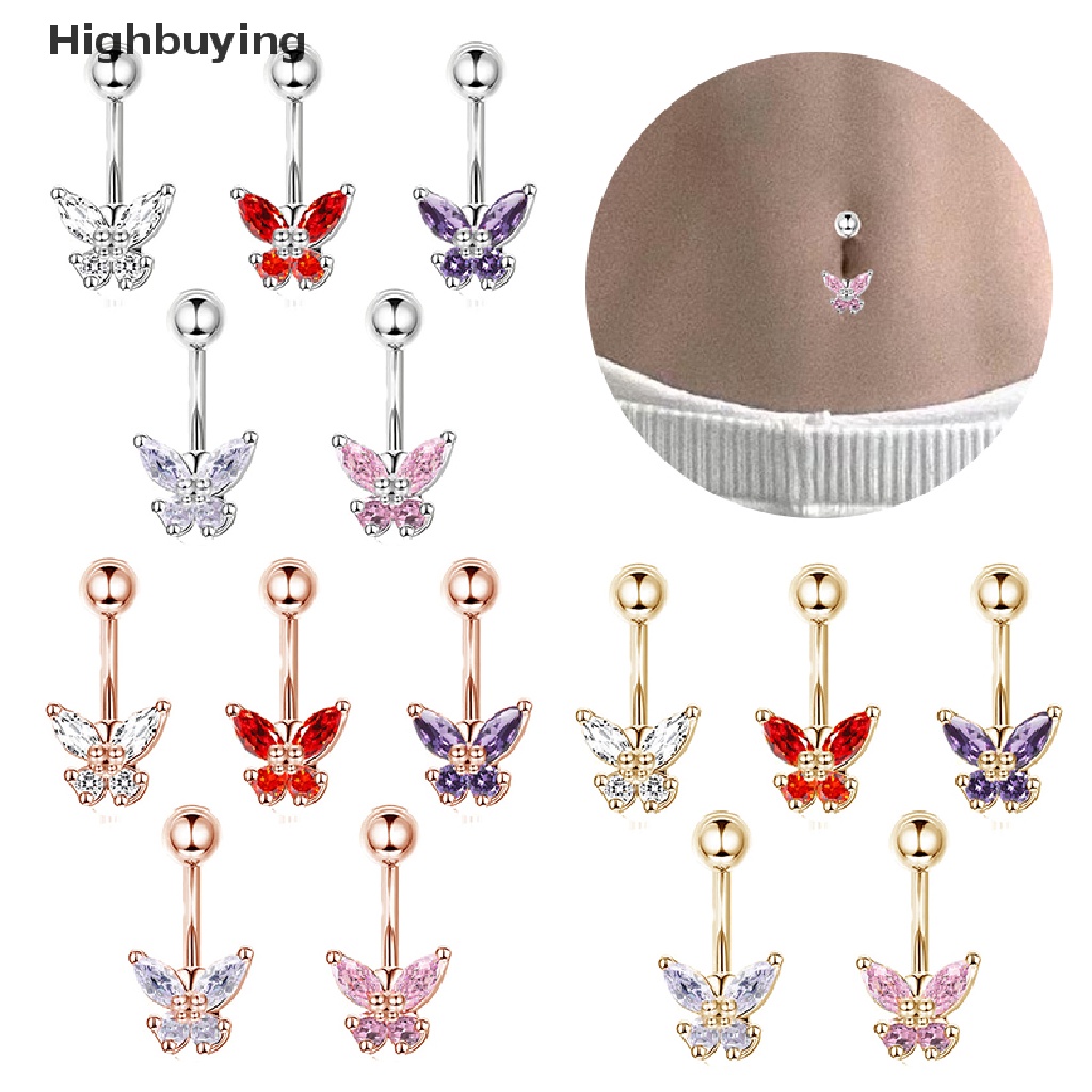 Hbid Surgical Steel Belly Button Ring Untuk Wanita Kupu-Kupu Cubic Zirconia Cincin Perut Perhiasan Pusar Cincin Perhiasan Tubuh Glory