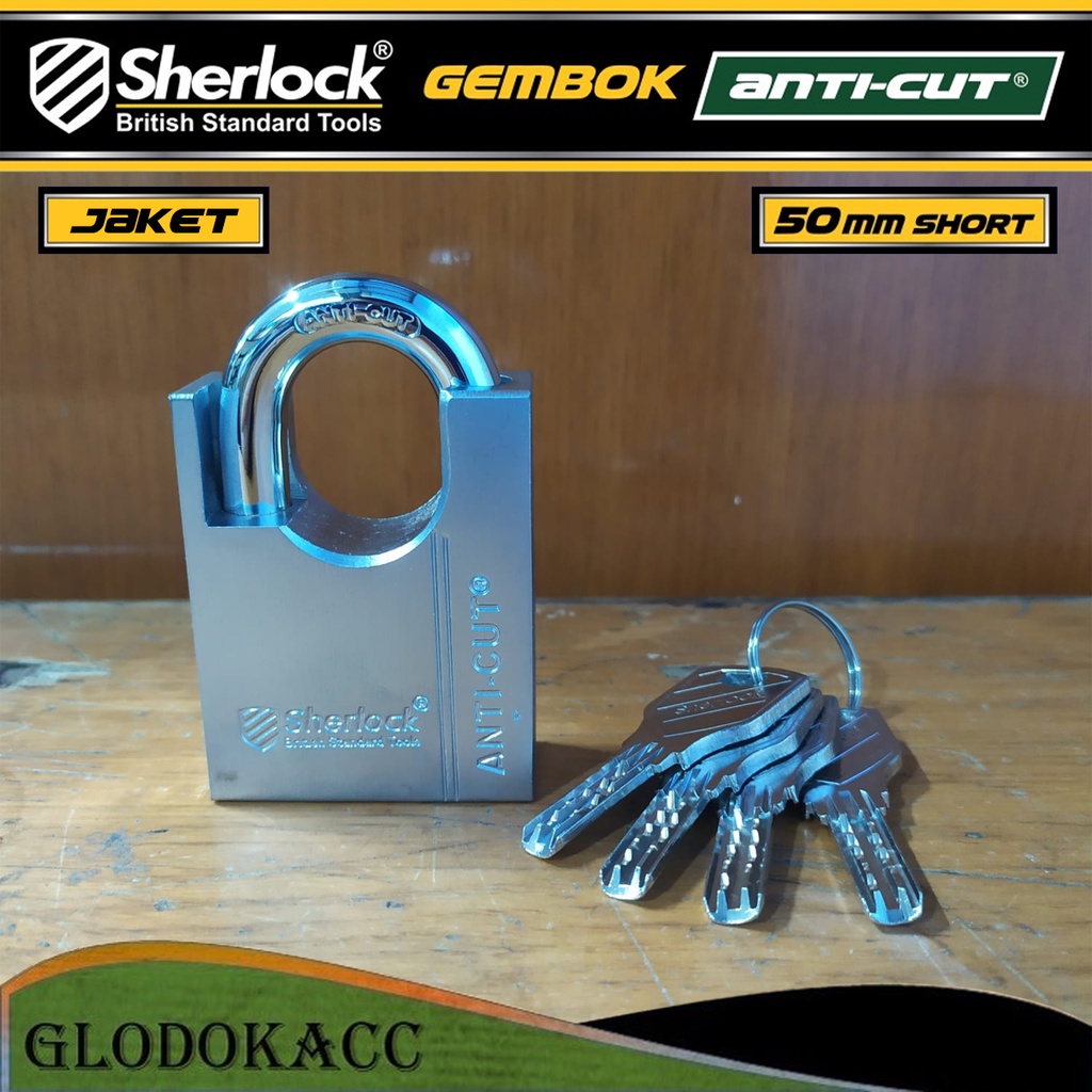 Gembok Original Sherlock Tools ANTI CUT Jaket 50 mm Pendek