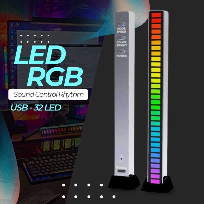 Lampu LED RGB Sound Control Rhythm Light USB 32 LED - Silver