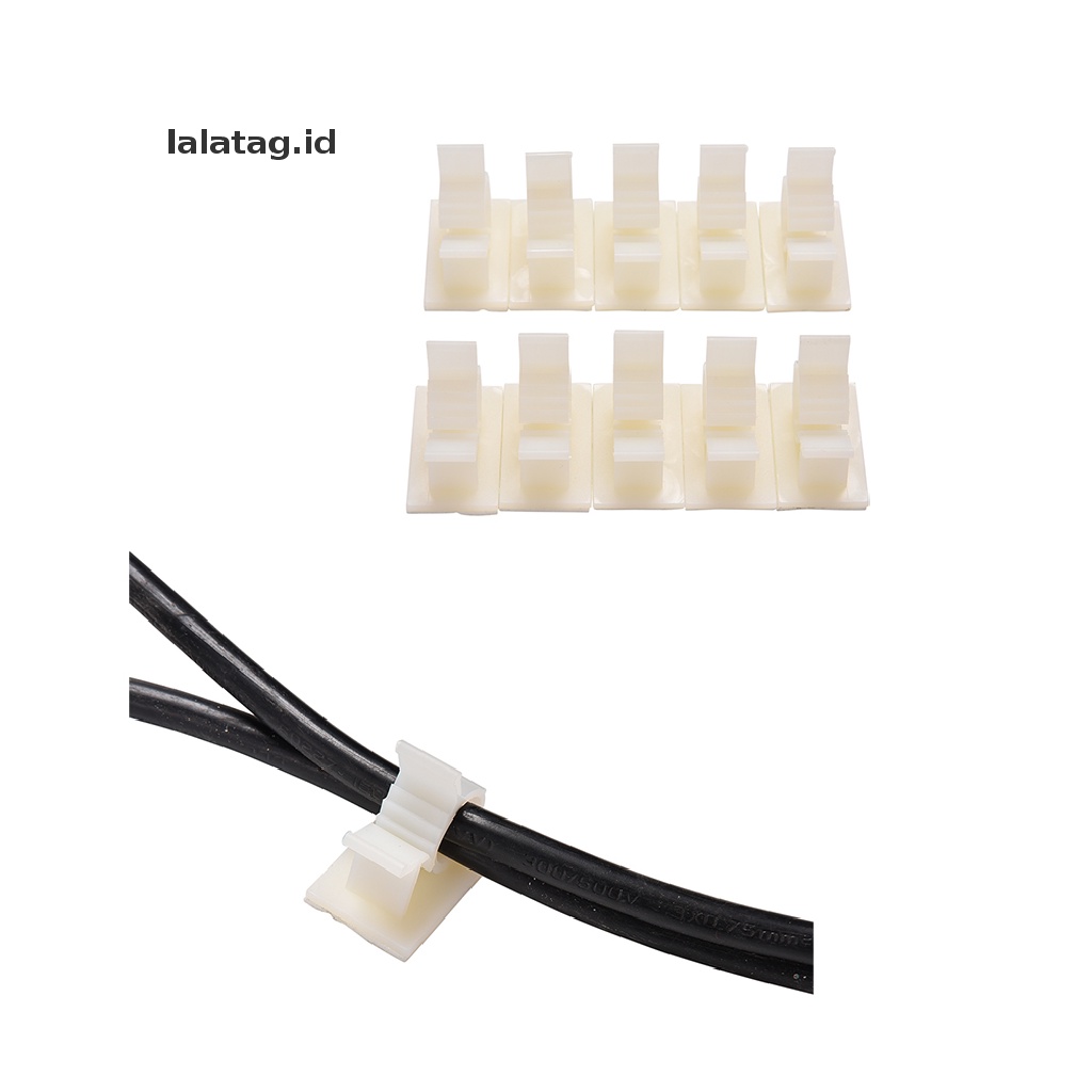 [lalatag] Putih 10pcs Perekat Backed Nylon Kawat Adjustable Cable Clips Klem 10mm [ID]