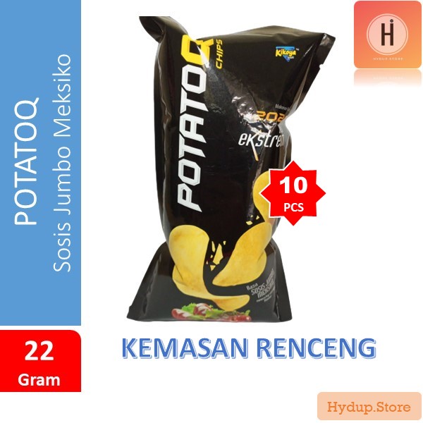 Potato Q Chips | PotatoQ Hitam Rasa Sosis Jumbo Meksiko Pack isi 10 Kemasan  22 Gram