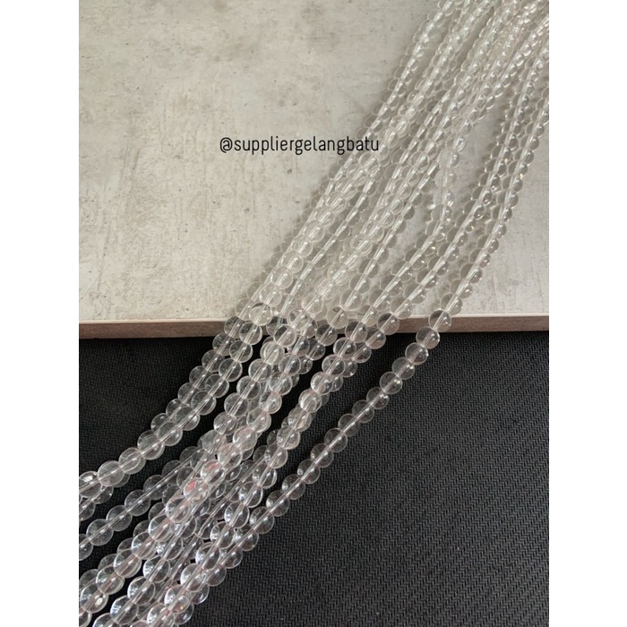 batu kuarsa bening 6mm 8mm 10mm 12mm 14mm clear quartz bahan gelang kalung kesehatan