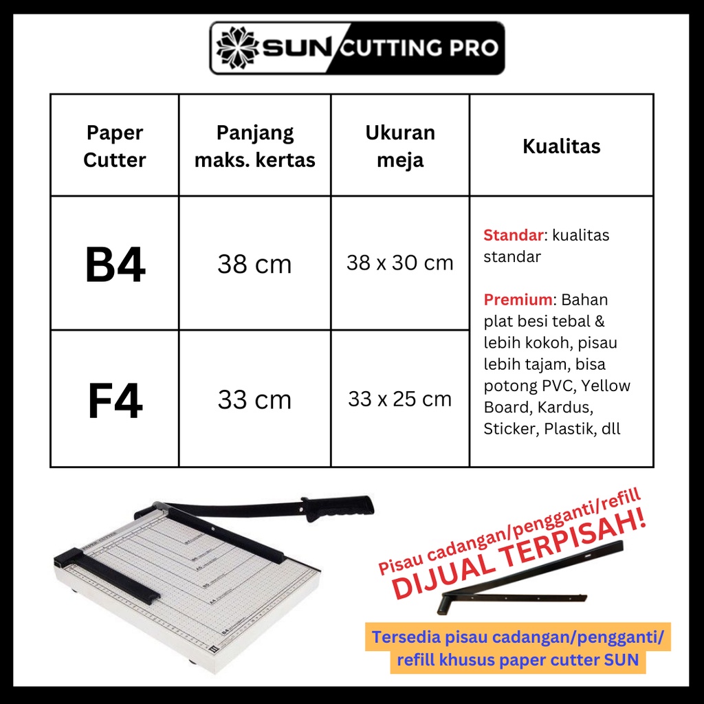 Paper Cutter Folio F4 / B4 ( Alat Potong / Mesin Pemotong Kertas HVS, Sticker, Dos, PVC ID Card, Yellow Board, Art Paper, Vinyl, Bontax Camel, Kertas Foto A5 A4 F4 B4 Glossy Silky Glossy Photo Paper)