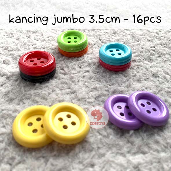 Zoetoys Kancing Jumbo 3.5cm 2cm Tali | 16pcs Colorful Button Pastel Besar | Mainan Edukasi