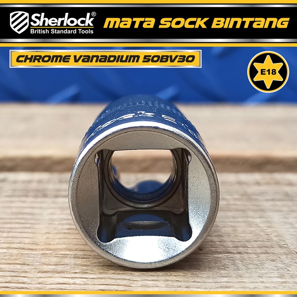 Kunci Shock Bintang Sok E18 1/2 inch Drive Star Socket Sherlock