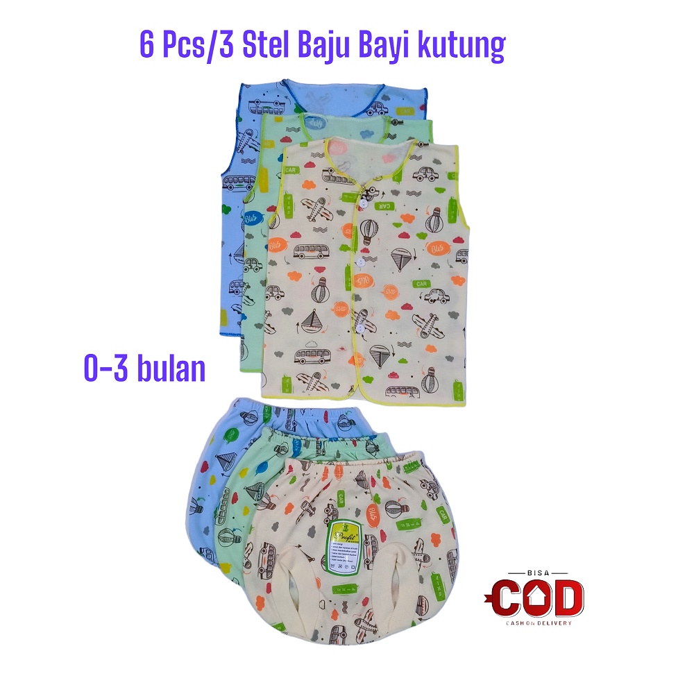 ISI 6 Pcs /3 Stel Baju Bayi Newborn Setelan Perlengkapan  Bayi Baru Lahir 0-3 Bulan Warna Print sablon