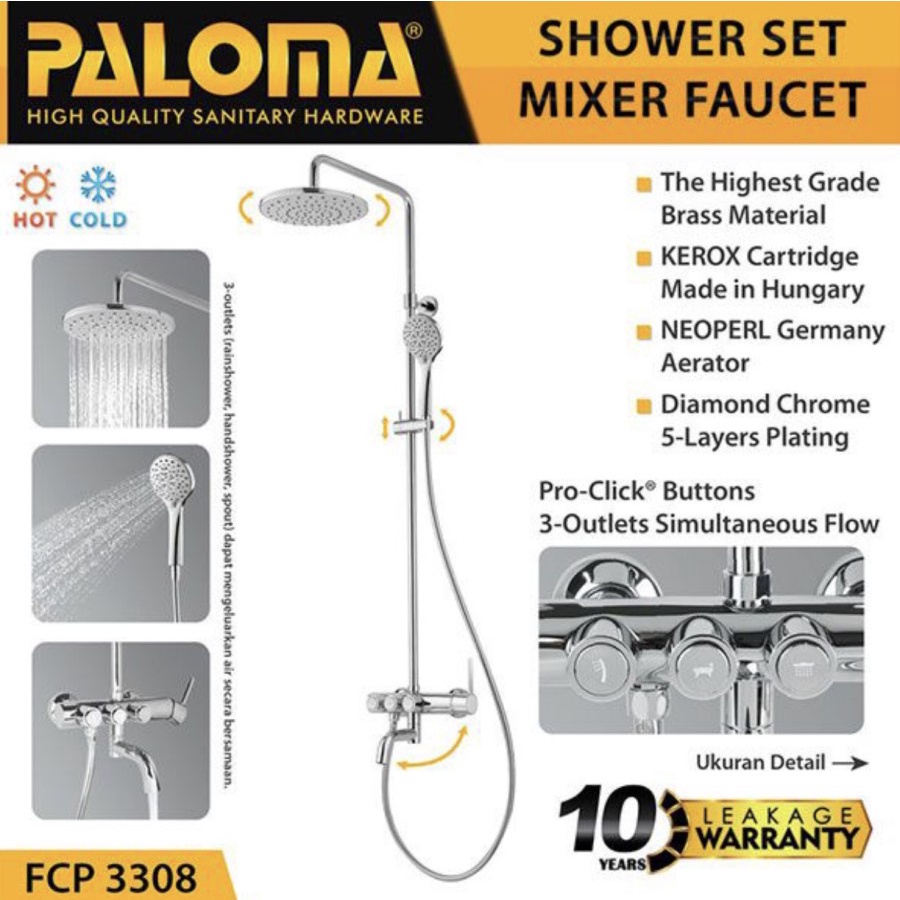 PALOMA FCP 3308 Shower Mixer Kran Air Kamar Mandi Kepala Pancuran Set Panas Dingin Chrome