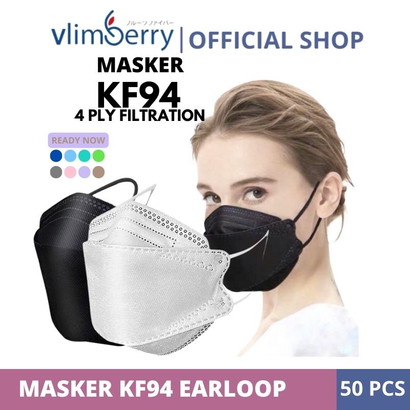 Masker Kf94 4Ply Isi 50 Pcs Hitam Putih Earloop